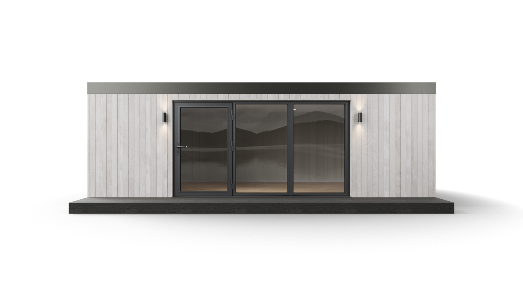 Garden room transparent studio render in light finish