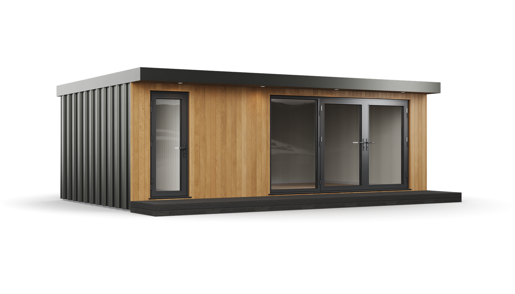 Studio product render of a garden room showing accurate product detail