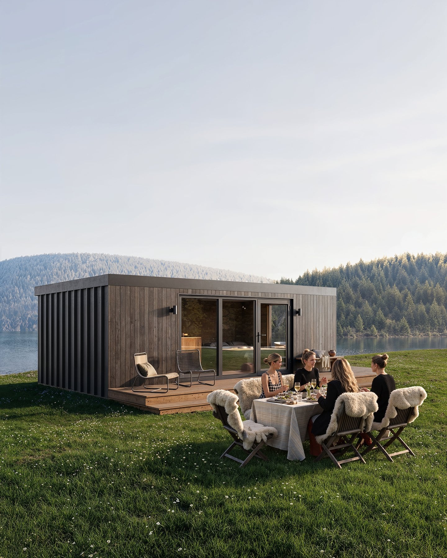 Picnic scene outside a glamping pod — supporting lifestyle image